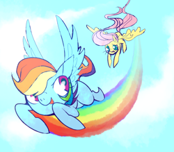Size: 800x700 | Tagged: safe, artist:tearzah, character:fluttershy, character:rainbow dash, flying, trail