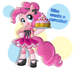 Size: 1925x1752 | Tagged: safe, artist:pauuhanthothecat, character:pinkie pie, species:pony, bipedal, clothing, costume, cupcake, cute, diapinkes, dress, female, mary janes, semi-anthro, solo, tongue out