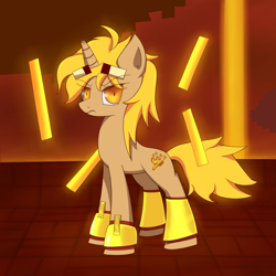 Size: 800x800 | Tagged: safe, artist:muffinsforever, species:pony, species:unicorn, blaze (minecraft), female, looking at you, mare, minecraft, nether (minecraft), ponified, solo, yellow eyes