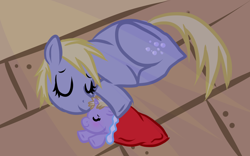 Size: 2560x1600 | Tagged: safe, artist:sirgalahadbw, character:derpy hooves, character:dinky hooves, blanket, cute, dawwww, equestria's best mother, filly, foal, sleeping