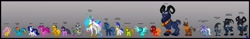 Size: 5000x778 | Tagged: safe, artist:animewave, character:applejack, character:fluttershy, character:grogar, character:pinkie pie, character:princess celestia, character:princess luna, character:rainbow dash, character:rarity, character:spike, character:trixie, character:twilight sparkle, character:zecora, oc, species:donkey, species:ram, species:sheep, species:zebra, g1, bray, cloven hooves, g1 to g4, generation leap, male, royal guard