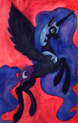Size: 663x1049 | Tagged: safe, artist:enuwey, character:nightmare moon, character:princess luna, species:alicorn, species:pony, female, rearing, solo, spread wings, traditional art, watercolor painting, wings