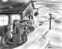 Size: 2000x1600 | Tagged: safe, artist:thorheim, oc, oc only, oc:homage, oc:littlepip, species:pony, species:unicorn, fallout equestria, black and white, eyes closed, fanfic, fanfic art, female, grayscale, horn, lying down, mare, monochrome, oc x oc, prone, shipping, wasteland