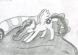 Size: 3900x2750 | Tagged: safe, artist:techarmsbu, character:princess celestia, bed, female, high res, monochrome, solo, stretching