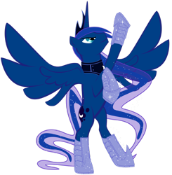 Size: 900x919 | Tagged: dead source, safe, artist:icedroplet, character:princess luna, boots, prince artemis, rearing, rule 63, simple background, solo, spread wings, wings
