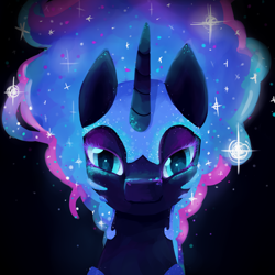 Size: 1600x1600 | Tagged: safe, artist:mapony240, character:nightmare moon, character:princess luna, bedroom eyes, eyelashes, female, looking at you, portrait, pretty, smiling, solo