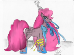 Size: 3412x2524 | Tagged: safe, artist:thegreatmewtwo, character:nightmare pinkie pie, character:pinkie pie, armor, colored, corrupted, female, nightmarified, solo