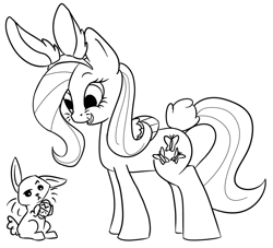 Size: 969x881 | Tagged: safe, artist:shamrock, character:angel bunny, character:fluttershy, bunny ears, easter, easter egg, egg, monochrome