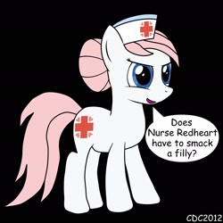Size: 1920x1920 | Tagged: safe, artist:christiancerda, character:nurse redheart, species:earth pony, species:pony, dialogue, female, mare, nurse, simple background, smiling, solo