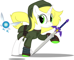 Size: 5000x4035 | Tagged: dead source, safe, artist:overdriv3n, oc, oc only, absurd resolution, clothing, cosplay, hat, link, master sword, navi, simple background, the legend of zelda, transparent background, tunic, vector