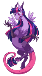 Size: 720x1280 | Tagged: safe, artist:heilos, character:twilight sparkle, character:twilight sparkle (alicorn), species:alicorn, species:draconequus, draconequified, female, long mane, paws, shocked, solo, species swap, twikonequus