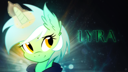 Size: 1920x1080 | Tagged: safe, artist:andrewstillnight, artist:dj-applej-sound, character:lyra heartstrings, fanfic:background pony, clothing, dig the swell hoodie, glow, hoodie, magic, space, vector, wallpaper