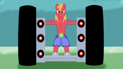 Size: 1024x576 | Tagged: safe, artist:videogamehunter, character:big mcintosh, species:anthro, axel, bare chest, clothing, male, ponified, solo, topless, twisted metal