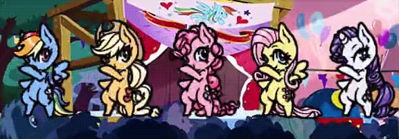 Size: 576x201 | Tagged: safe, artist:goneking, character:applejack, character:fluttershy, character:pinkie pie, character:rainbow dash, character:rarity, animated, cute, dancing, female, taiko no tatsujin