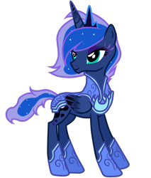 Size: 2000x2346 | Tagged: safe, artist:luuandherdraws, character:princess luna, alternate hairstyle, armor, bedroom eyes, colored wings, eyelashes, eyeshadow, female, gradient wings, short hair, short tail, simple background, smiling, solo, transparent background, vector