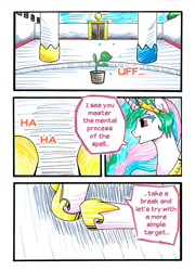 Size: 864x1200 | Tagged: safe, artist:mornincloud, character:princess celestia, character:sunset shimmer, dialogue, my faithful student, traditional art