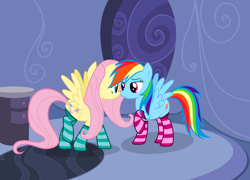Size: 3000x2164 | Tagged: safe, artist:alexiy777, character:fluttershy, character:rainbow dash, ship:flutterdash, clothing, female, high res, lesbian, shipping, socks, striped socks