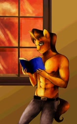 Size: 1280x2038 | Tagged: safe, artist:art-surgery, character:doctor horse, character:doctor stable, species:anthro, book, clothing, male, reading, solo, topless