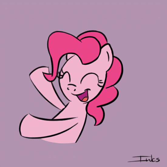 Size: 550x550 | Tagged: safe, artist:inkygarden, character:pinkie pie, species:earth pony, species:pony, animated, cute, dancing, diapinkes, eyes closed, female, frame by frame, happy, mare, open mouth, pink background, simple background, smiling, solo