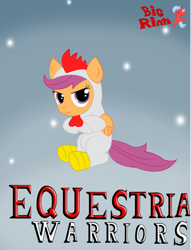 Size: 782x1022 | Tagged: safe, artist:bigrinth, character:scootaloo, clothing, costume, crossover, cucco, equestria warriors, female, hyrule warriors, nintendo, scootachicken, scootaloo is not amused, solo, the legend of zelda