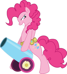 Size: 1203x1328 | Tagged: safe, artist:masterjosh140, artist:shamonme, character:pinkie pie, species:earth pony, species:pony, bipedal, female, grin, mare, party cannon, simple background, solo, transparent background, vector