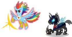 Size: 4431x2262 | Tagged: safe, artist:thunderelemental, character:rainbow dash, oc, oc:glitterwing, species:changeling, element of loyalty, simple background, transparent background, vector