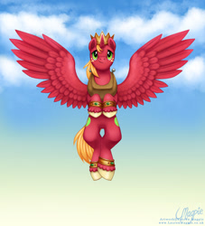 Size: 900x992 | Tagged: safe, artist:laurenmagpie, character:big mcintosh, species:alicorn, species:pony, alicornified, flying, hilarious in hindsight, male, princess big mac, race swap, solo, spread wings, wings