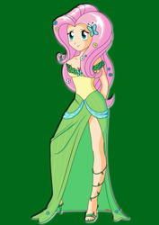 Size: 3606x5100 | Tagged: safe, artist:rexpony, character:fluttershy, species:human, clothing, dress, female, gala dress, high heels, humanized, solo
