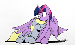 Size: 640x384 | Tagged: safe, artist:braeburned edits, artist:slowcoloringfag, edit, character:derpy hooves, character:twilight sparkle, character:twilight sparkle (alicorn), species:alicorn, species:pony, ship:twerpy, color edit, colored, female, lesbian, mare, shipping