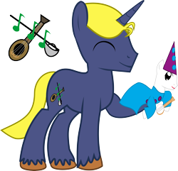 Size: 4901x4721 | Tagged: safe, artist:asdflove, absurd resolution, banjo, banjo the clown god of puppets, elan, musical instrument, ponified, simple background, the order of the stick, transparent background, vector