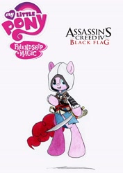 Size: 2432x3440 | Tagged: safe, artist:az-derped-unicorn, character:pinkie pie, assassin, assassin's creed, clothing, crossover, edward kenway, female, pirate, robe, solo, sword, video game, weapon