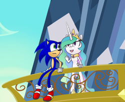 Size: 756x616 | Tagged: safe, artist:carinaconstellation, artist:mlp-scribbles, character:princess celestia, character:sonic the hedgehog, species:anthro, species:unguligrade anthro, request, sonic the hedgehog (series), sonicified, style emulation
