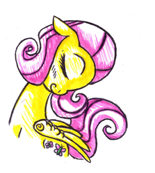 Size: 1280x1435 | Tagged: safe, artist:toonfreak, character:fluttershy, species:pegasus, species:pony, eyes closed, female, mare, simple background, solo, traditional art, white background