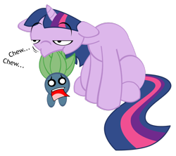 Size: 1280x1138 | Tagged: safe, artist:toonfreak, character:twilight sparkle, character:twilight sparkle (unicorn), species:pony, species:unicorn, chewing, crossover, eating, female, floppy ears, herbivore, mare, oddish, pokémon, predation, simple background, sitting, transparent background