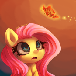 Size: 1000x1000 | Tagged: safe, artist:oathkeeper21, character:fluttershy, butterfly, female, solo