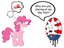 Size: 1280x960 | Tagged: safe, artist:toonfreak, character:pinkie pie, species:earth pony, species:pony, adventure time, female, floppy ears, imminent vore, mare, peppermint butler, simple background, transparent background