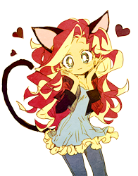 Size: 660x843 | Tagged: safe, artist:memoneo, character:sunset shimmer, equestria girls:rainbow rocks, g4, my little pony: equestria girls, my little pony:equestria girls, :3, adorable face, cat ears, cat tail, catgirl, clothing, cute, eared humanization, female, heart, jacket, jeans, kemonomimi, looking at you, neko, nekomimi, nyanset shimmer, pants, pastel, shimmerbetes, solo, tail, tailed humanization, weapons-grade cute