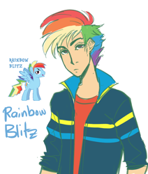 Size: 880x1040 | Tagged: safe, artist:ssenarrya, character:rainbow dash, humanized, rainbow blitz, rule 63