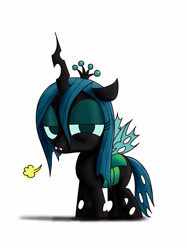 Size: 1936x2592 | Tagged: safe, artist:flowersimh, character:queen chrysalis, species:changeling, changeling queen, crown, cute, cutealis, fangs, female, filly, filly queen chrysalis, foal, jewelry, looking at you, nymph, queen chrysalis is not amused, regalia, simple background, solo, standing, unamused, unimpressed, white background, wings, younger