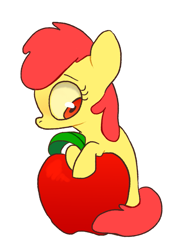 Size: 993x1367 | Tagged: safe, artist:erudier, character:apple bloom, adorabloom, apple, cute, female, missing accessory, solo