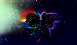 Size: 5100x3000 | Tagged: safe, artist:internationaltck, character:rainbow dash, character:twilight sparkle, ship:twidash, female, lesbian, shipping, space, wallpaper