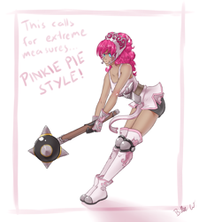 Size: 2581x2872 | Tagged: safe, artist:missangest, character:pinkie pie, species:human, female, humanized, mace, solo, weapon