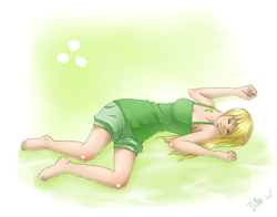 Size: 2769x2169 | Tagged: safe, artist:missangest, character:applejack, species:human, barefoot, feet, female, humanized, sleeping, solo