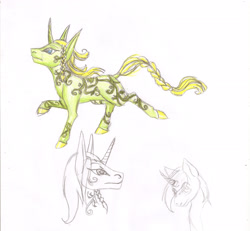 Size: 2547x2354 | Tagged: safe, artist:amaya-chans2, species:pony, species:unicorn, braided tail, coat markings, legolas, lord of the rings, male, pointed ears, ponified, solo, stallion, swirly markings, traditional art