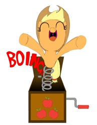 Size: 705x913 | Tagged: safe, artist:cgeta, character:applejack, cute, cutie mark, eyes closed, female, happy, jack-in-the-box, jackabetes, open mouth, pun, smiling, solo, spring, visual gag