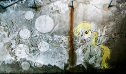 Size: 5100x3000 | Tagged: safe, artist:internationaltck, character:derpy hooves, species:pegasus, species:pony, bubble, female, graffiti, mare, solo, wallpaper