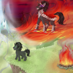 Size: 4000x4000 | Tagged: safe, artist:missangest, character:king sombra, species:pony, antagonist, colt, colt sombra, crystal empire, fire, male, solo, younger