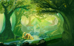 Size: 1200x750 | Tagged: safe, artist:lukeine, character:applejack, forest, river, scenery, water