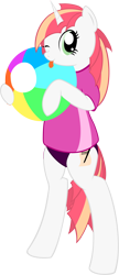 Size: 926x2143 | Tagged: safe, artist:bamthand, oc, oc only, oc:scribble tale, species:pony, species:unicorn, beach ball, bipedal, clothing, shirt, simple background, solo, swimsuit, transparent background, vector