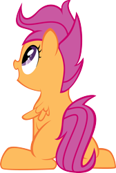Size: 1916x2844 | Tagged: safe, artist:iamadinosaurrarrr, character:scootaloo, back, female, simple background, sitting, smiling, solo, transparent background, vector